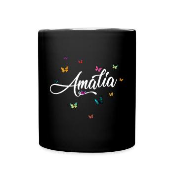 AMALIA - Mädchen Name mit bunten Schmetterlingen - Tasse einfarbig - Schwarz - Vorne