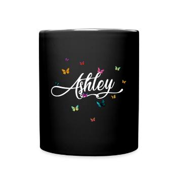 ASHLEY - Nom de fille avec des papillons colorés - Mug uni - noir - Devant