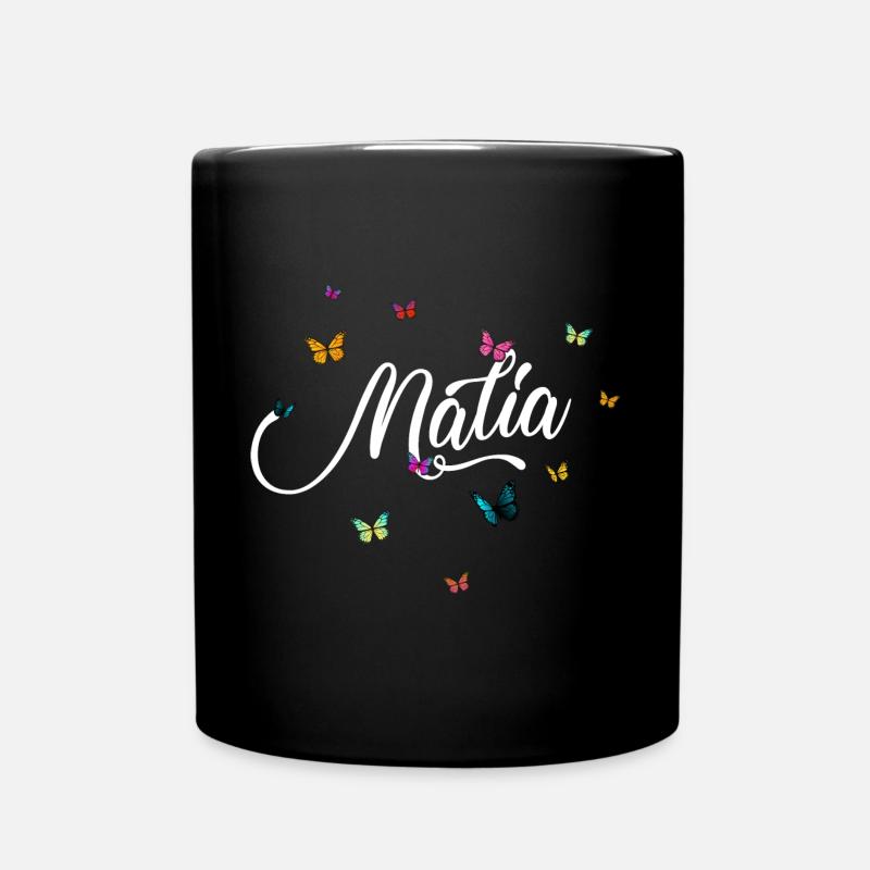 MALIA - Mädchen Name mit bunten Schmetterlingen - Tasse einfarbig - Schwarz