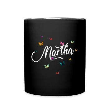MARTHA - Mädchen Name mit bunten Schmetterlingen - Tasse einfarbig - Schwarz - Vorne