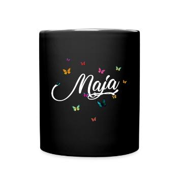 MAJA - Girl Name with Colorful Butterflies - Full Colour Mug - black - Front