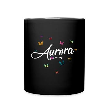 AURORA - Mädchen Name mit bunten Schmetterlingen - Tasse einfarbig - Schwarz - Vorne