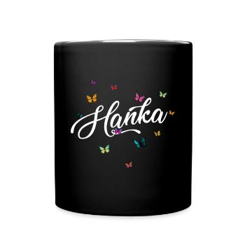 HANKA - Mädchen Name mit bunten Schmetterlingen - Tasse einfarbig - Schwarz - Vorne