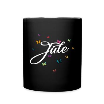 JULE - Mädchen Name mit bunten Schmetterlingen - Tasse einfarbig - Schwarz - Vorne