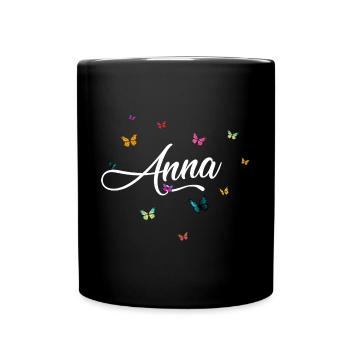 ANNA - Mädchen Name mit bunten Schmetterlingen - Tasse einfarbig - Schwarz - Vorne