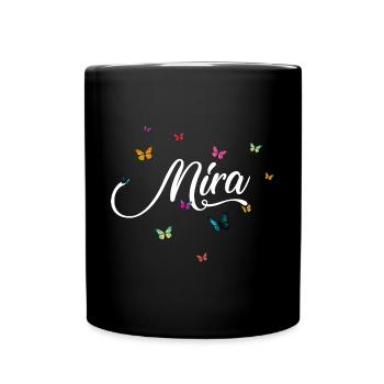 MIRA - Girl Name with Colorful Butterflies - Full Colour Mug - black - Front