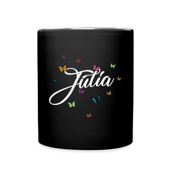 JULIA - Mädchen Name mit bunten Schmetterlingen - Tasse einfarbig - Schwarz - Vorne