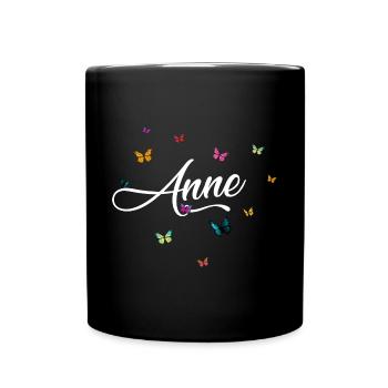 ANNE - Girl's name with colorful butterflies - Full Colour Mug - black - Front