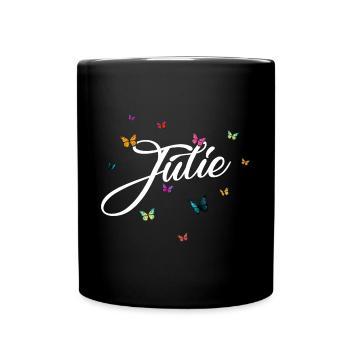 JULIE - Girl Name with Colorful Butterflies - Full Colour Mug - black - Front