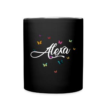 ALEXA - Mädchen Name mit bunten Schmetterlingen - Tasse einfarbig - Schwarz - Vorne
