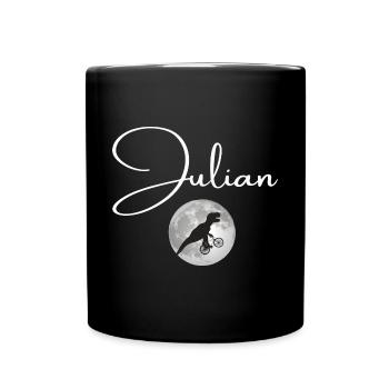 JULIAN - Beautiful boy name with dinosaur - Full Colour Mug - black - Front