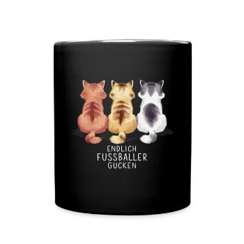 Endlich Fussball gucken lustige Katzen für - Tasse einfarbig - Schwarz - Vorne