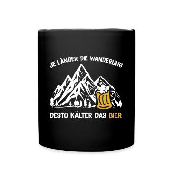 Je länger die Wanderung desto kälter das Bier - Tasse einfarbig - Schwarz - Vorne
