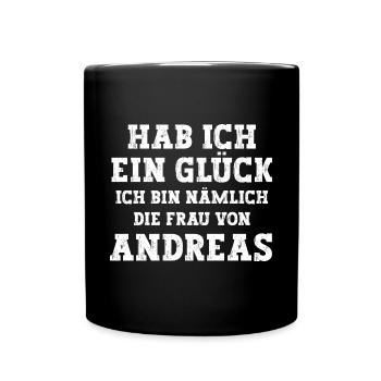 Ich bin die Frau von Andreas Hochzeit - Tasse einfarbig - Schwarz - Vorne