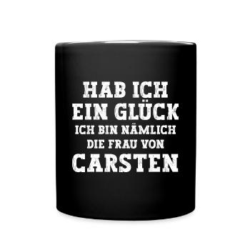 Ich bin die Frau von Carsten Hochzeit - Tasse einfarbig - Schwarz - Vorne