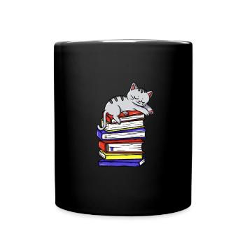 Katze Kätzchen Buch Lesen Bücherwurm Geschenk - Tasse einfarbig - Schwarz - Vorne