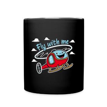 Fly with me | funny red helicopter - Full Colour Mug - black - Front
