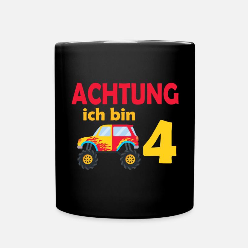 4. Geburtstag Achtung ich bin 4 - Tasse einfarbig - Schwarz