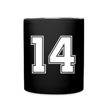 14 Zahl Trikot - Tasse einfarbig - Schwarz - Vorne