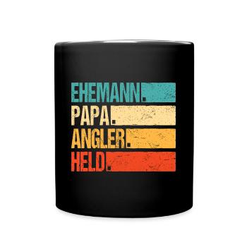 Angeln Ehemann Papa Angler Retro Vatertag - Tasse einfarbig - Schwarz - Vorne