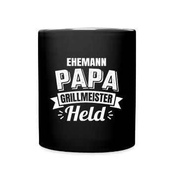 Ehemann Papa Grillmeister Held Vatertag - Tasse einfarbig - Schwarz - Vorne