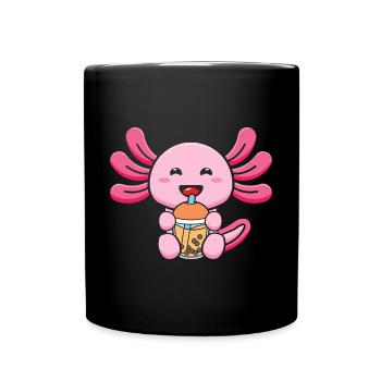 Bubble Milk Tea Axolotl Drinking Boba Tea - Full Colour Mug - black - Front