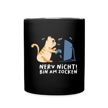 Bin am Zocken Gaming Katze - Tasse einfarbig - Schwarz - Vorne