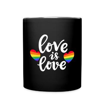 Love is equal. Liebe kennt kein Geschlecht. Spruch - Tasse einfarbig - Schwarz - Vorne