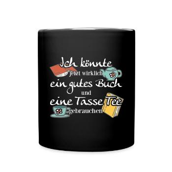 Leseratte - Bücherwurm Geschenk - Tasse einfarbig - Schwarz - Vorne