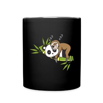 Sloth Panda Sleeping Shirt Nightgown Pajamas - Full Colour Mug - black - Front
