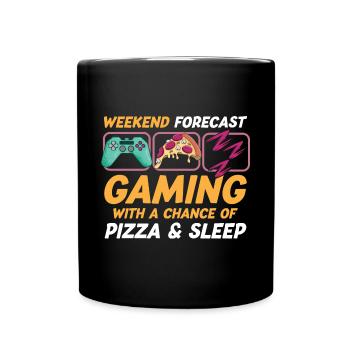 Gaming With A Chance of Pizza & Sleep Funny Gamer - Full Colour Mug - black - Front