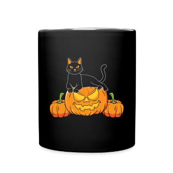 Halloween Katze Hexe - Tasse einfarbig - Schwarz - Vorne