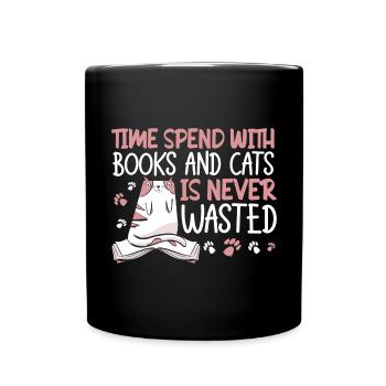 Katze Buchliebhaber Bücher Lesen - Tasse einfarbig - Schwarz - Vorne
