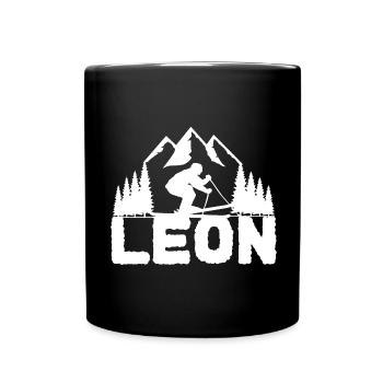 Ski skier First name Leon Name Skis Winter sports - Full Colour Mug - black - Front