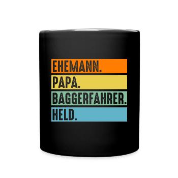 Baggerfahrer Papa Vater Tiefbauer Bagger - Tasse einfarbig - Schwarz - Vorne