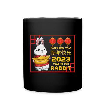 Chinesisches Neujahr Hase Asien 2023 I Geschenk - Tasse einfarbig - Schwarz - Vorne