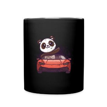 Autorennen Nette Kawaii Rennwagen Lustiger Panda Liebhaber - Tasse einfarbig - Schwarz - Vorne