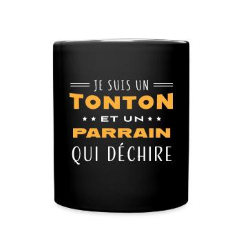 Tonton et parrain qui déchire humour famille - Mug uni - noir - Devant