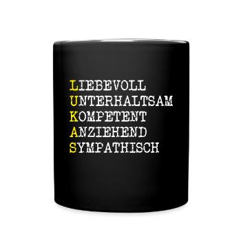 Positive Eigenschaften Lukas - Tasse einfarbig - Schwarz - Vorne