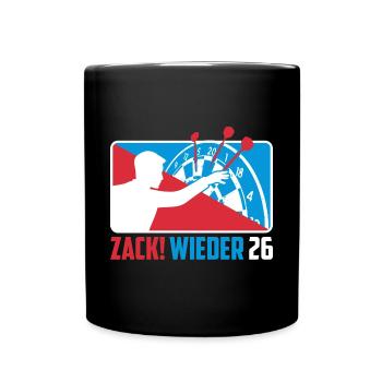 Zack wieder 26, Dartspieler Outfit, Geschenkidee - Tasse einfarbig - Schwarz - Vorne