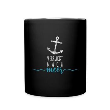 Verrückt nach Meer - Anker - Wellen Nordsee - Tasse einfarbig - Schwarz - Vorne