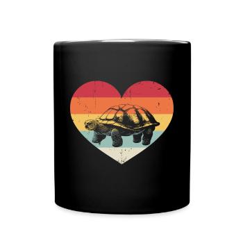 Vintage Heart Turtle Retro Reptile Tortoise - Full Colour Mug - black - Front