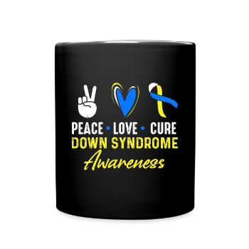 Peace Love Healing Down Syndrome Consciousness - Full Colour Mug - black - Front