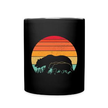 maman ours papa ours enfants sunset retro - Tasse einfarbig - Schwarz - Vorne