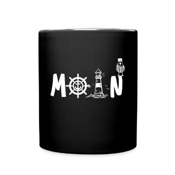Maritimes MOIN Design Norddeutsche Begrüßung - Tasse einfarbig - Schwarz - Vorne