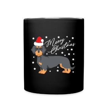 Teckel avec chapeau de Père Noël comme Père Noël - Mug uni - noir - Devant