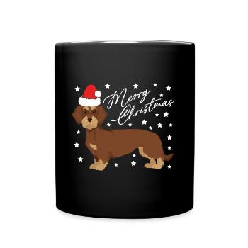 Teckel avec chapeau de Père Noël comme Père Noël - Mug uni - noir - Devant