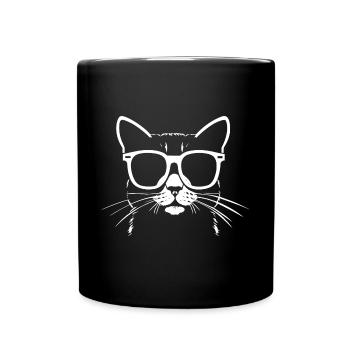 Lustige Katze mit Sonnenbrille Kätzchen Sonnenbrille Katzen - Tasse einfarbig - Schwarz - Vorne