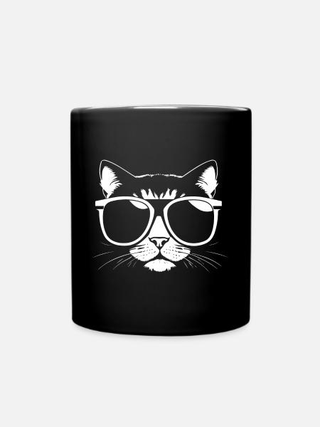 Funny Cat with Sunglasses Kitten Sunglas Cats - Full Colour Mug - black