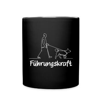 Ein lustiger Stickman geht Gassi mit dem Hund - Tasse einfarbig - Schwarz - Vorne